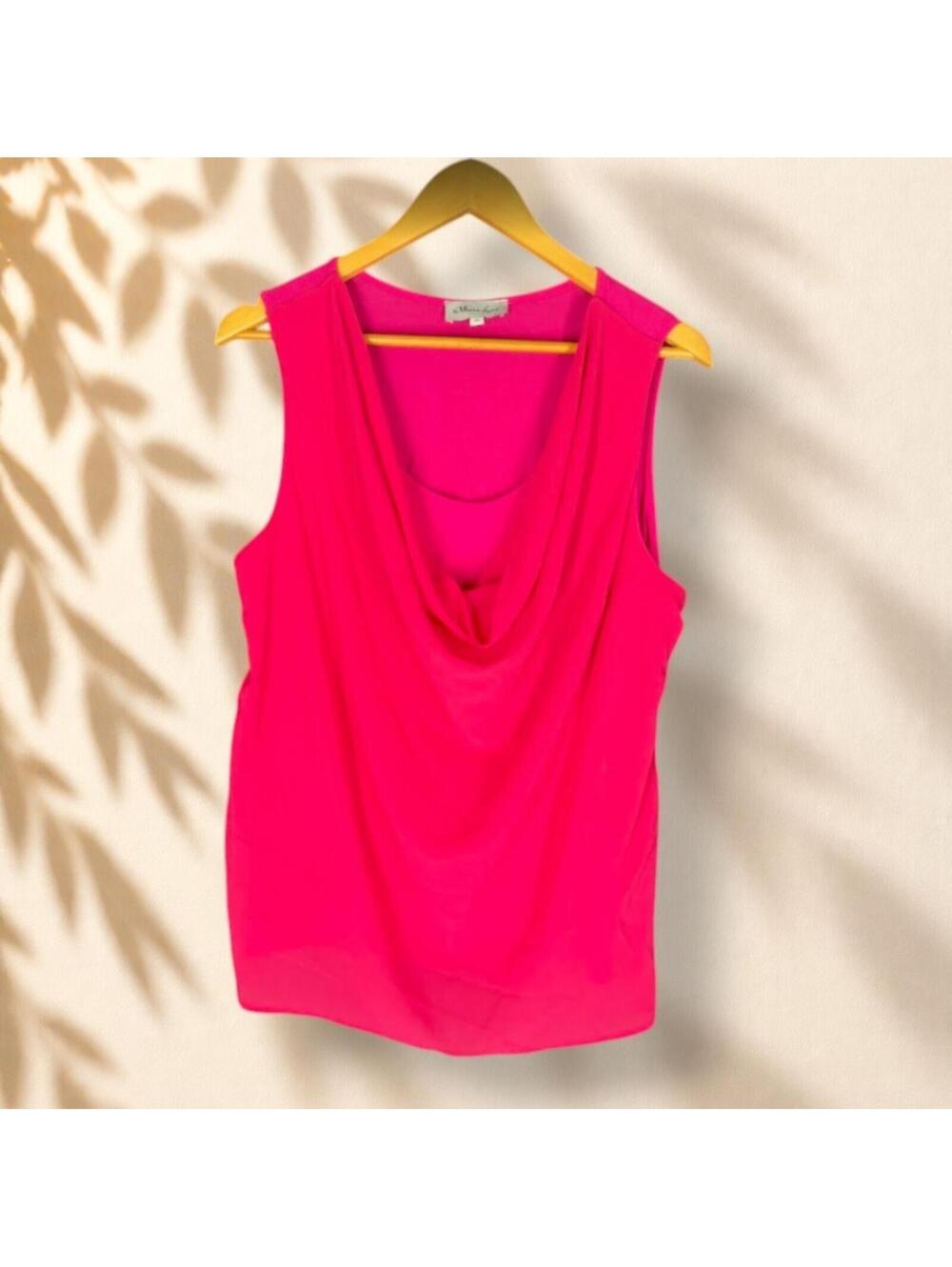 Meera Lane Blouse Women 2X Plus Pink V-Neck Sleeveless Wide Strap Casual Rayon